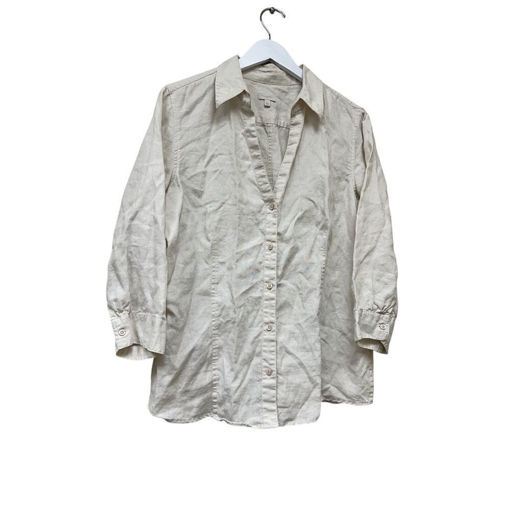 Talbots Size Large 100% Linen Cream Off White Button Down Top Natural Fiber Lux